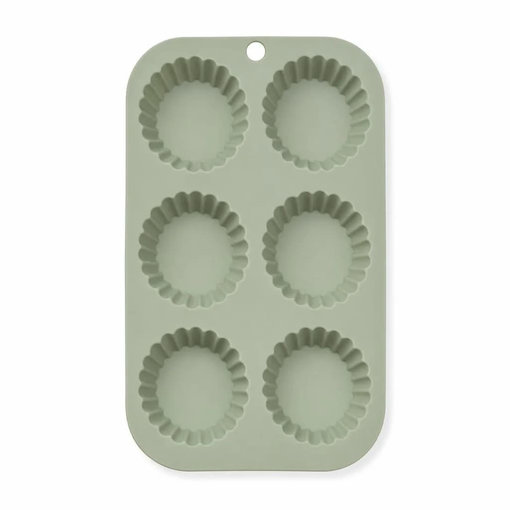 Silicone Baking Mould - 6 Round Cavities, Flexible, Sage Green