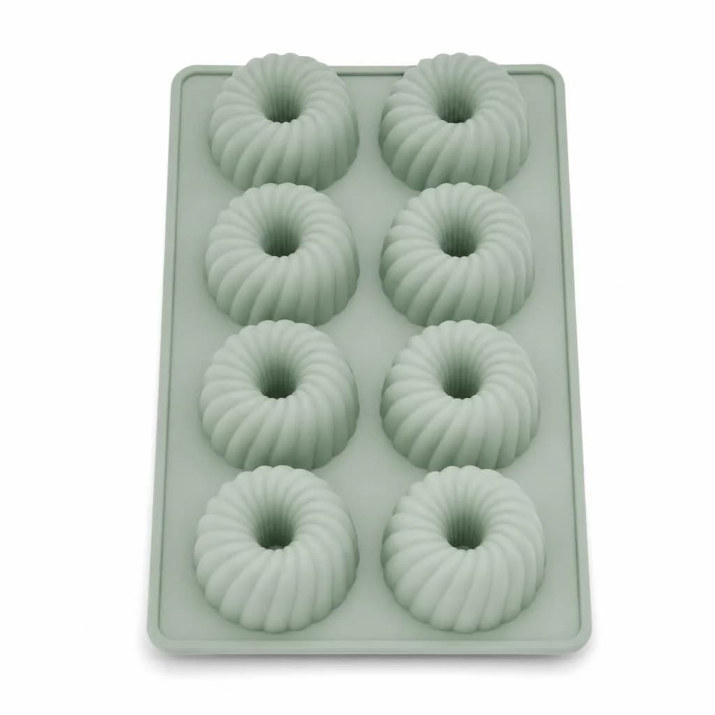 Silicone Fluted Ring Mould - 8 Ring Cavities for Mini Cakes, Green