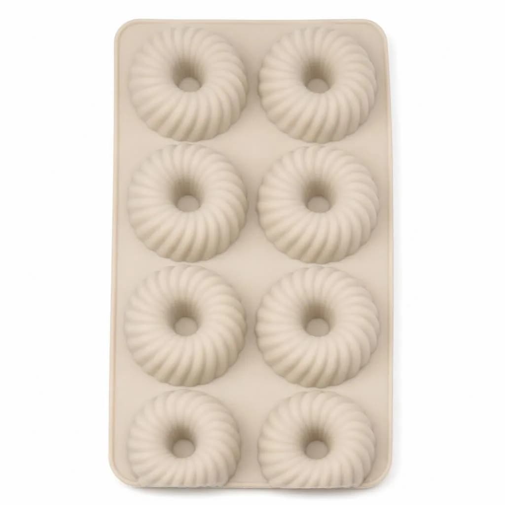 Silicone Fluted Ring Mould - 8 Ring Cavities for Mini Cakes, Beige