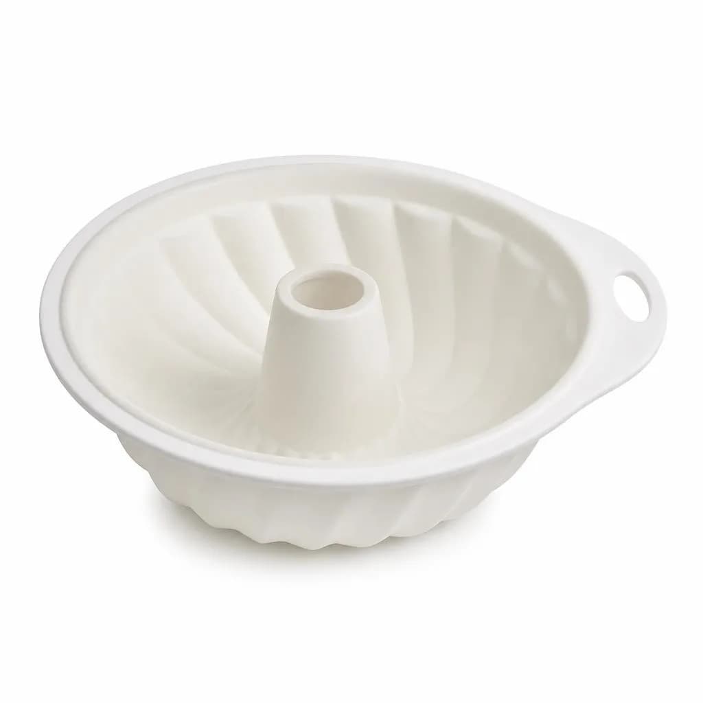 Fluted Ring Cake Pan - Ring Shape with Side Handle, White, 24 cm