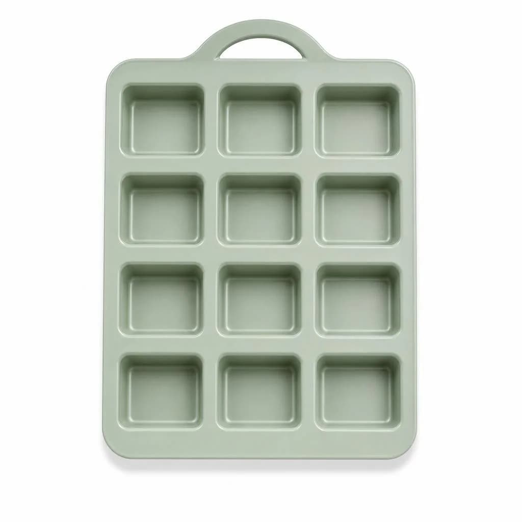 Mini Loaf Tray - 12 Cavities with Handle, Non-Stick, Sage Green