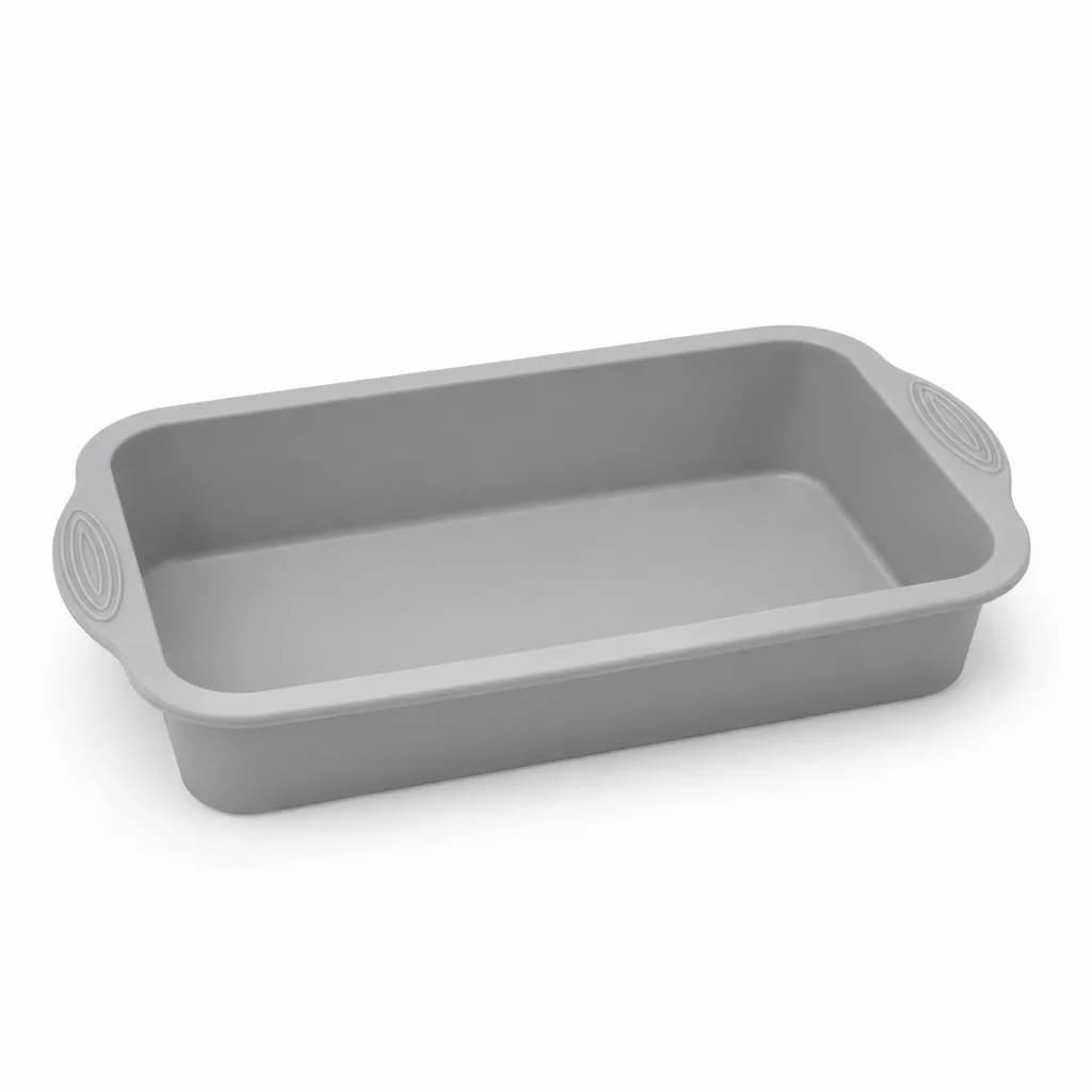 Silicone Rectangular Cake Mould - Side Handles, Grey, 28 cm