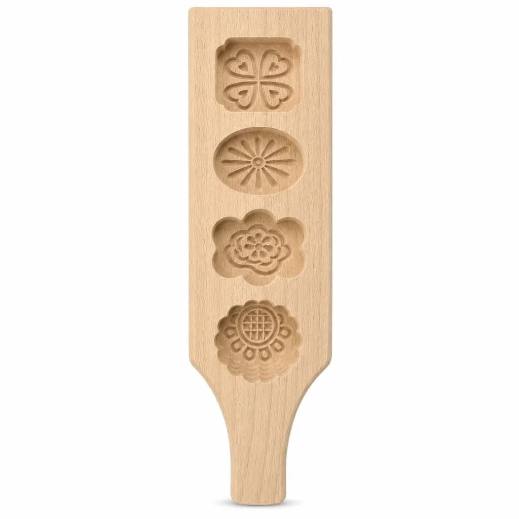 Wooden Mooncake Mould - 4 Cavities, Beech Wood