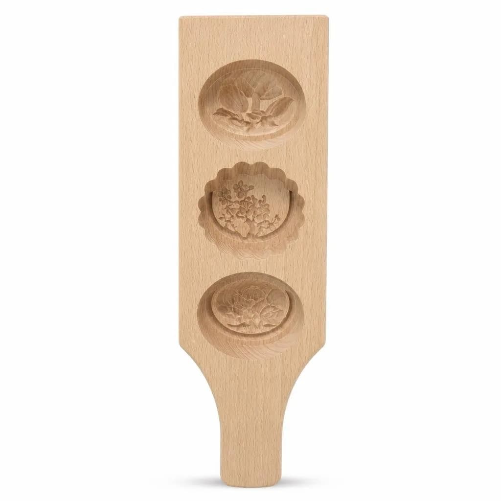 Wooden Mooncake Mould - 3 Cavities, Beech Wood