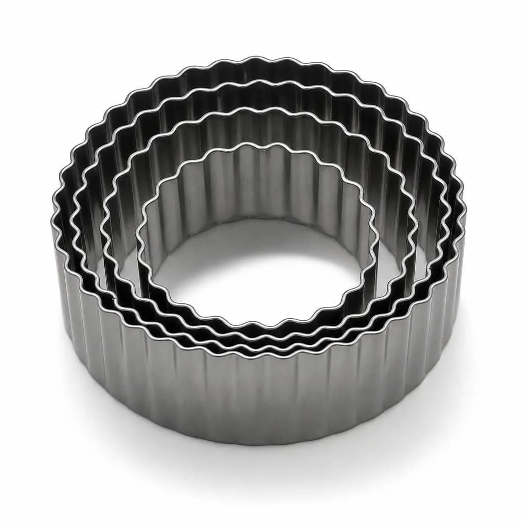 Round Scalloped Cookie Cutter Set of 4 - Fluted Biscuit and Pastry Cutters in Graduated Sizes, up to 9 cm