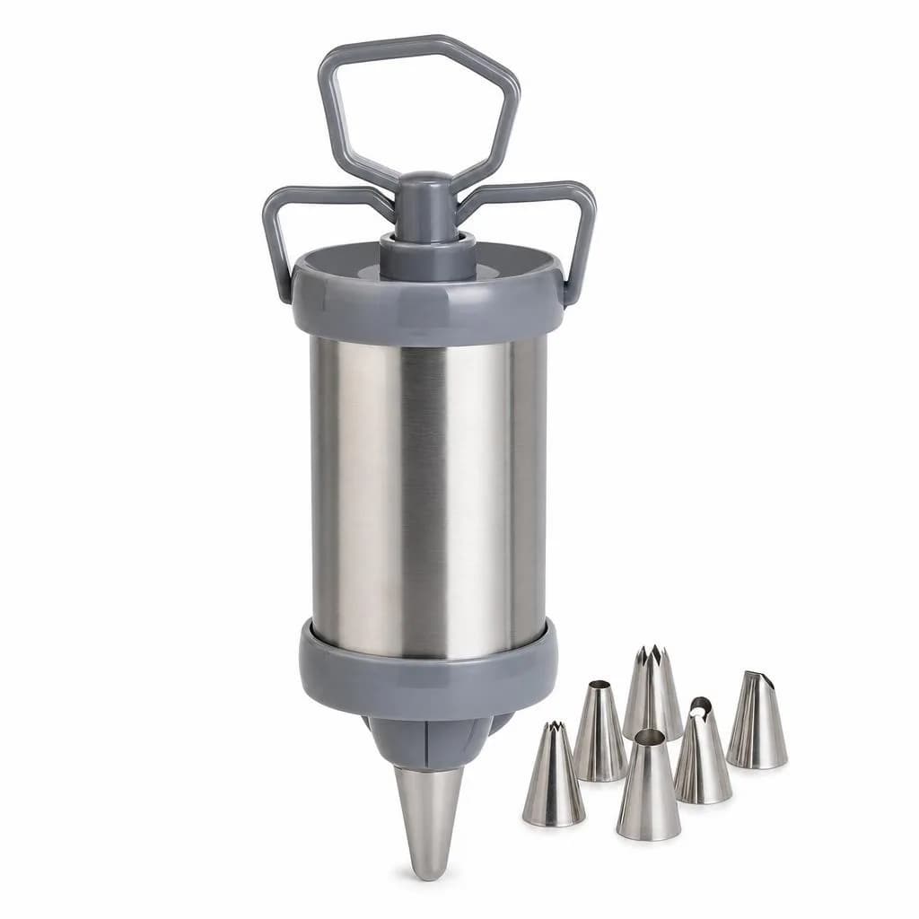 Stainless Steel Icing Syringe Set - With Nozzles, Grey