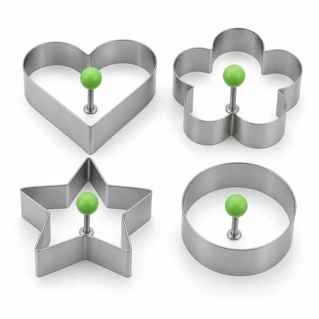 Stainless Steel Cutter Set of 4 - Cookie and Fondant Cutters with Green Ball Handles, 8 cm
