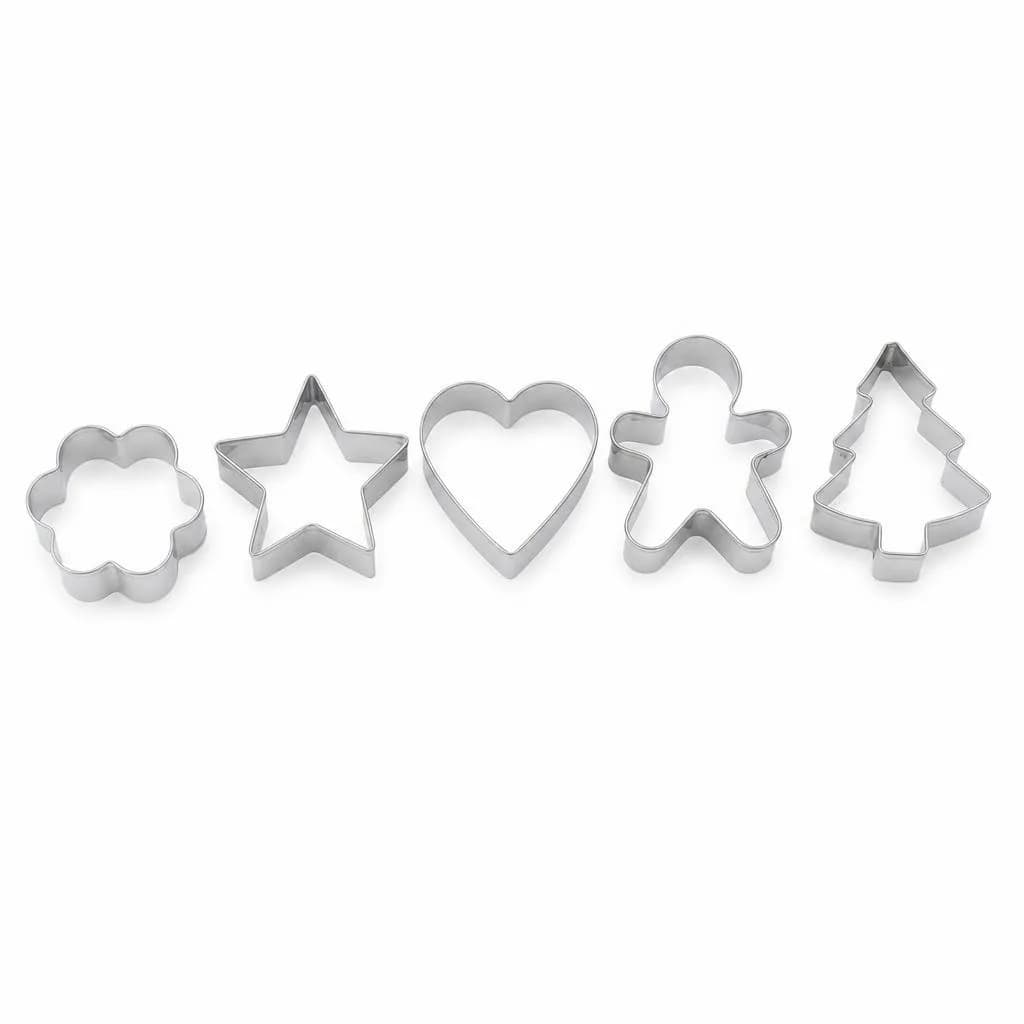 Stainless Steel Cookie Cutter Set of 5 - Nested Metal Cutters in Assorted Shapes, Silver, 8 cm