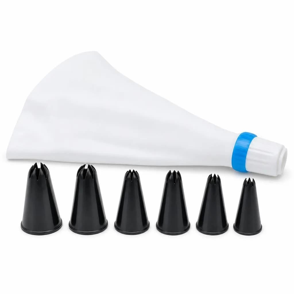 Icing Nozzle Set with Piping Bag - Star Nozzles for Cake and Cupcake Decorating, Black and White