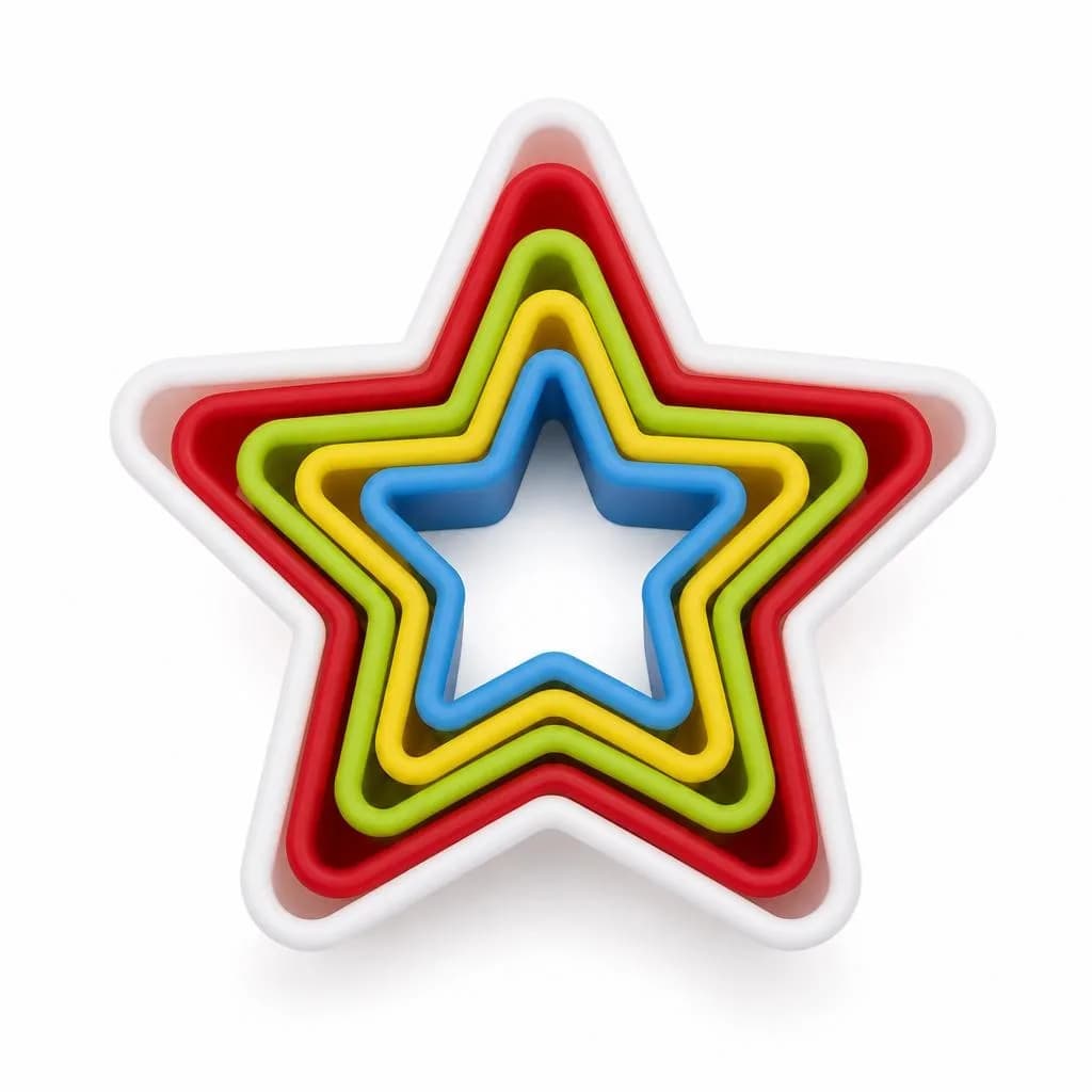 Star Cookie Cutter Set - 5 Nested Plastic Cutters in Assorted Colours, Up to 10 cm