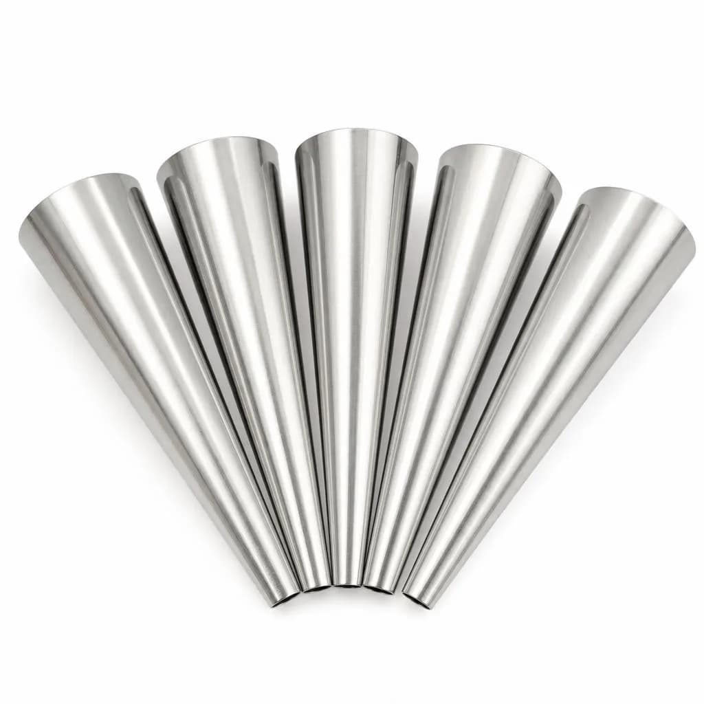 Stainless Steel Cream Horn Cone Moulds, Pack of 5 - Pastry Roll Forms for Filled Desserts, Silver, 12 cm