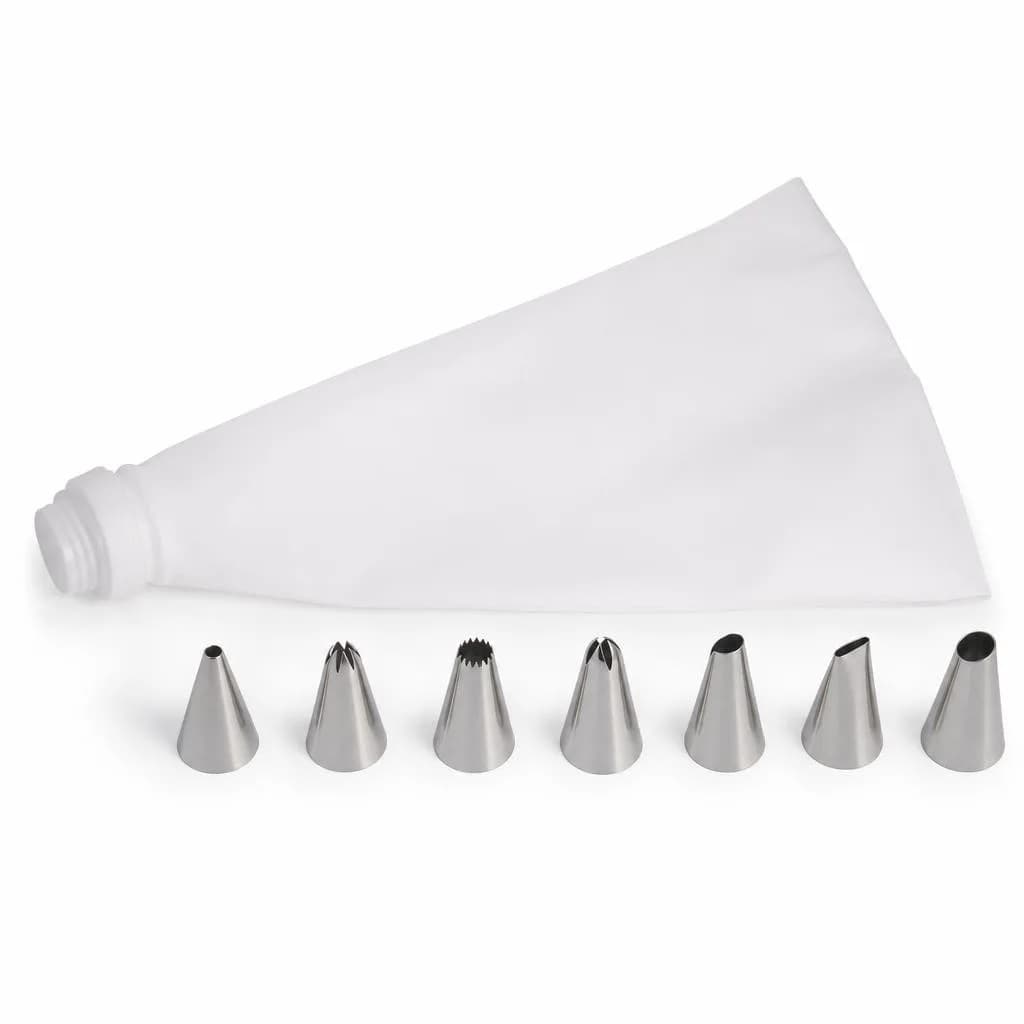 Piping Decorator Set - Piping Bag and Stainless Steel Nozzles for Cakes and Cupcakes, White and Silver