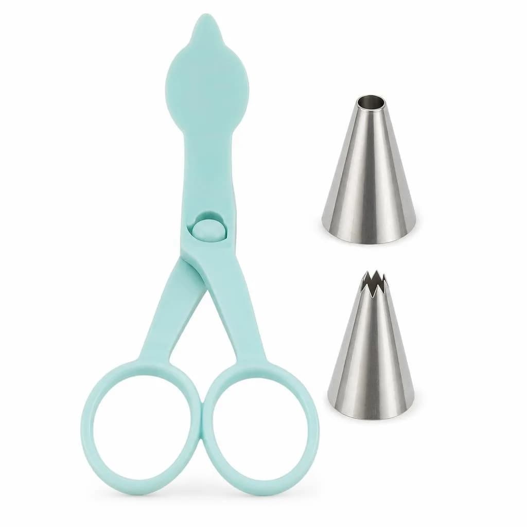 Cake Decorating Scissors and Icing Nozzle Set - Teal Scissors with 2 Nozzles