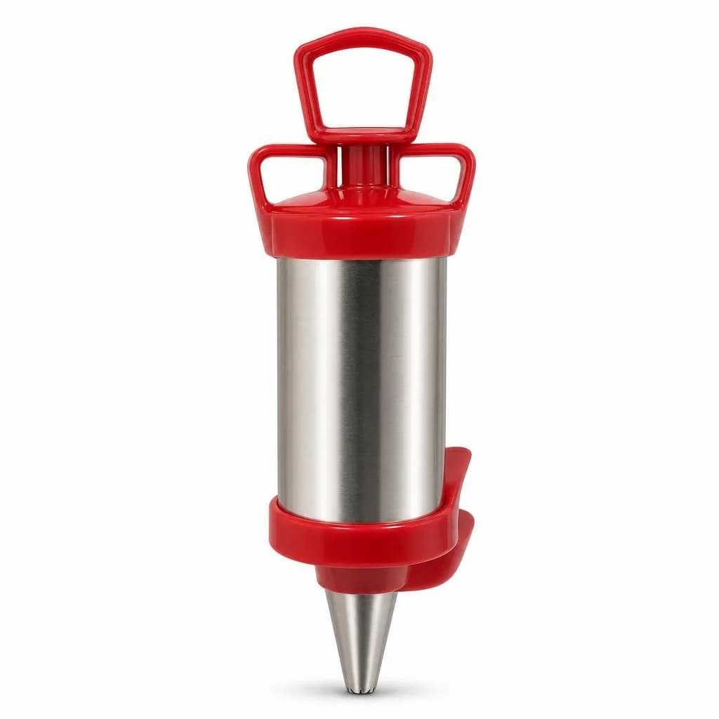 Stainless Steel Icing Syringe Set with Nozzles - Cake Decorating Tool, Red