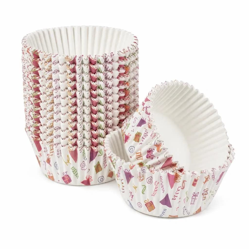 Paper Cake Cups - Party Print, White Multicolour, Pack of 40