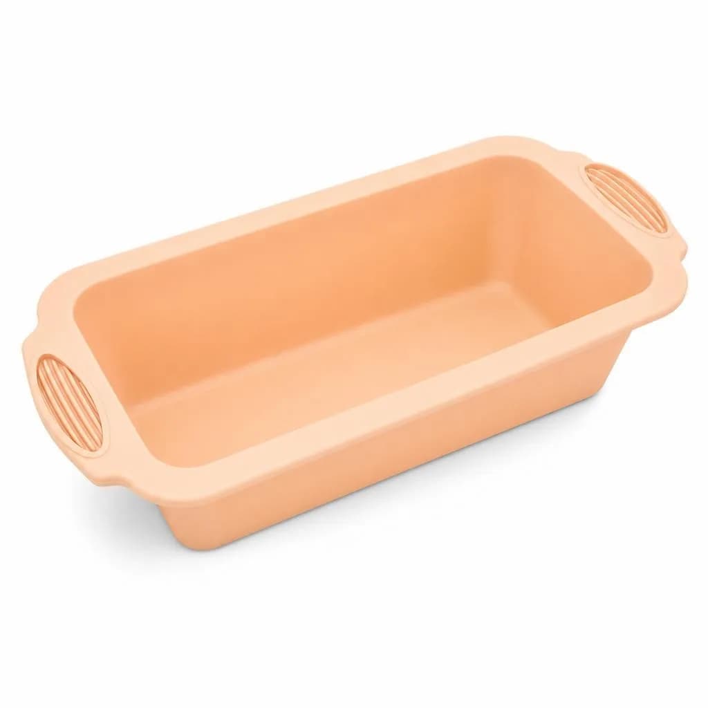 Silicone Loaf Pan with Side Handles, 26 cm Flexible Bread and Cake Mould, Oven and Freezer Safe, Peach