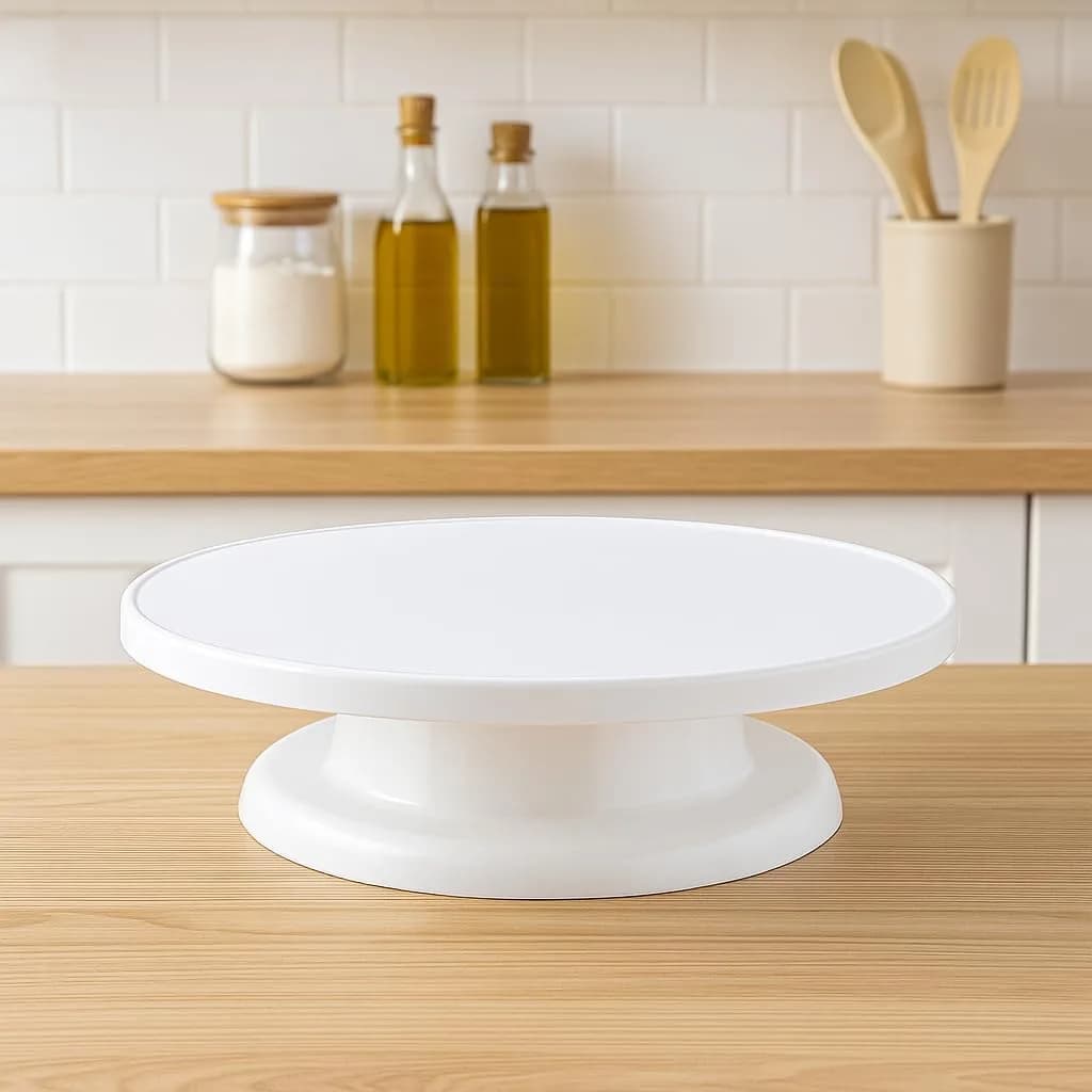 FITTO White Rotating Cake Stand - 360° Rotating Cake Turntable for Decorating, Frosting, and Display - Non-Slip, Easy-Clean Surface - Ideal for Cakes, Cupcakes, Desserts, Baking Enthusiasts
