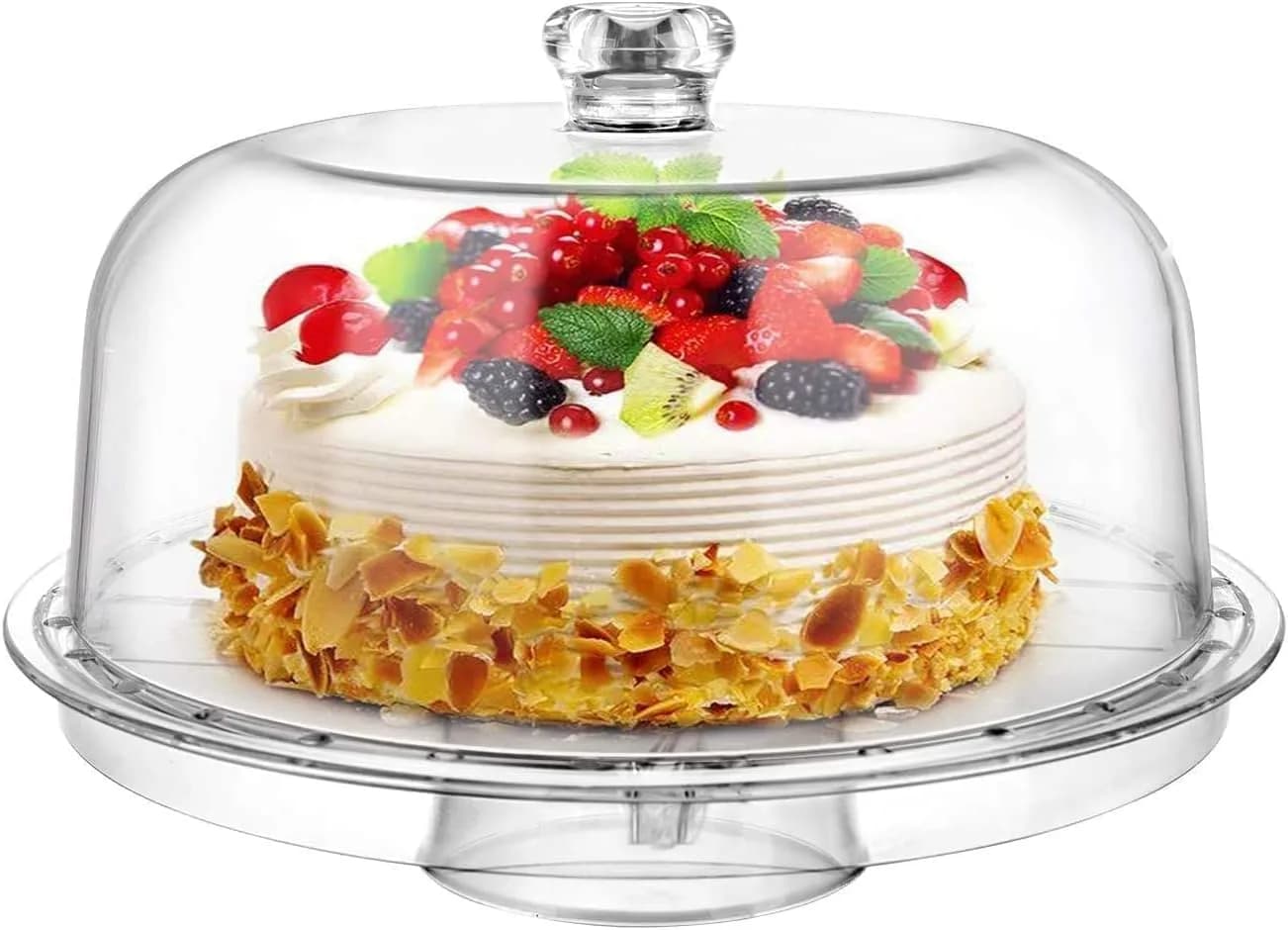FITTO White Cake Stand with Dome - Elegant Rotating Cake Display for Serving & Decorating – Durable Acrylic Base with Clear Dome Cover – Perfect for Weddings, Parties, & Everyday Use – Easy to Clean