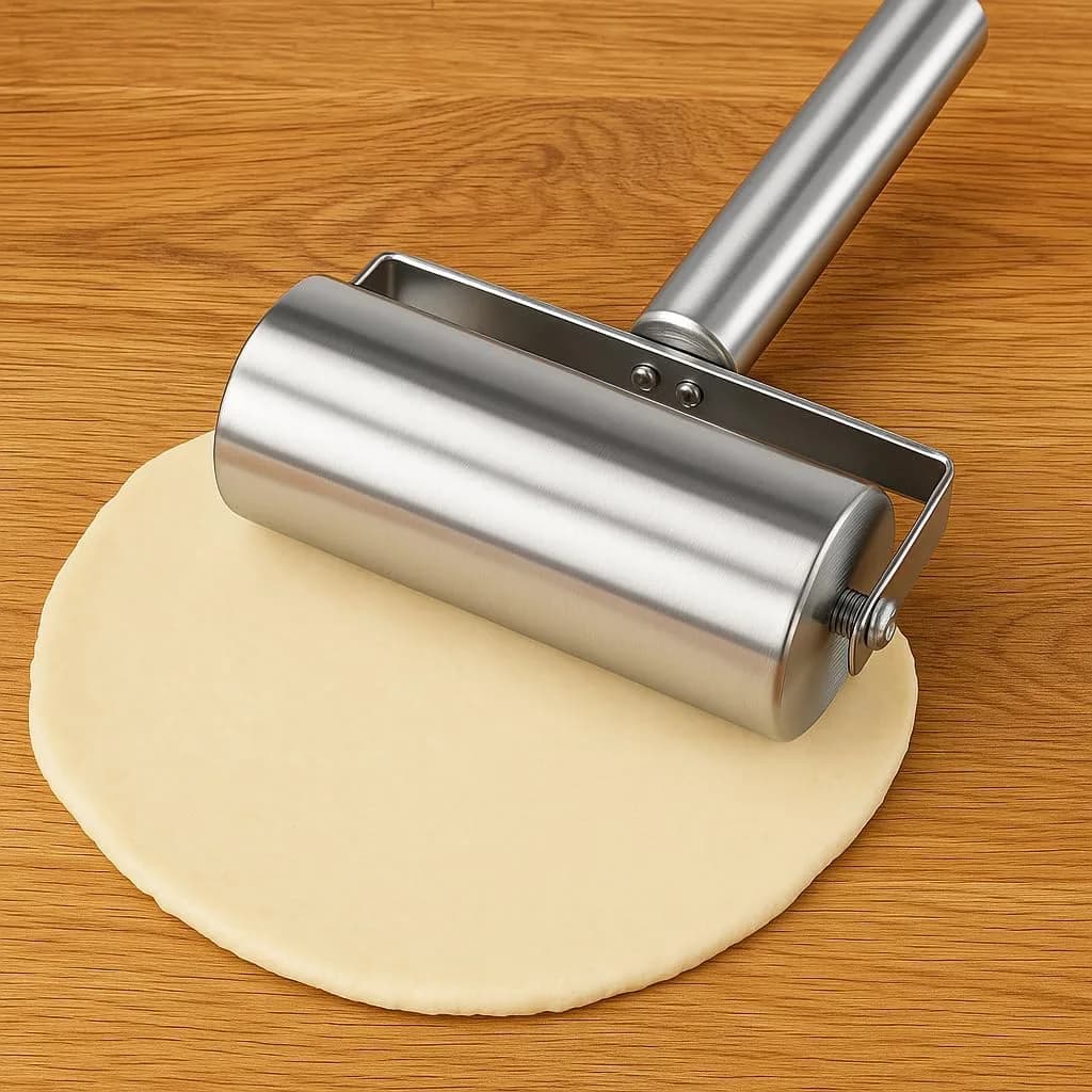 FITTO Stainless Steel Rolling Pin for Pastry, Pizza, Fondant & Baking | Metal Roller for Dough, Pie, Pasta, Cookies | Durable, Easy-Clean Kitchen Utensil for Professional & Home Bakers