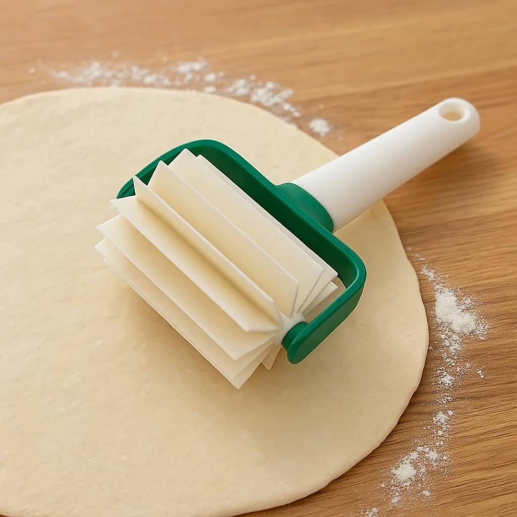 FITTO 2pcs Roller Wheel Baking Tool - Dough Roller Cutter for Even Dough - Non-Toxic PP Material, Green & White Rolling Pin for Cookies, Pastries, Pizza, & More