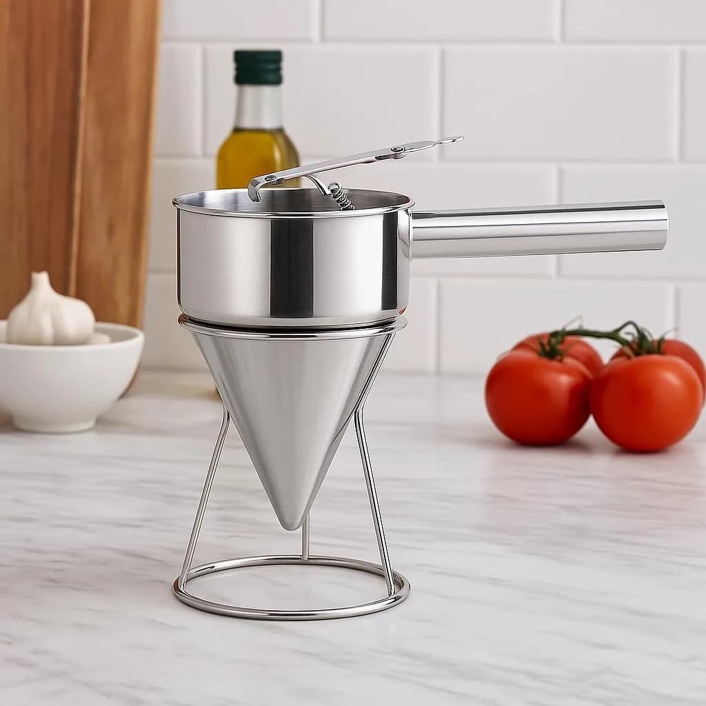 FITTO Stainless Steel Pancake Batter Dispenser, Multi-Functional Device with Handle – Perfect for Pancakes, Waffles, Cupcakes, and Baking Needs, Durable and Precise Batter Control, Easy to Use