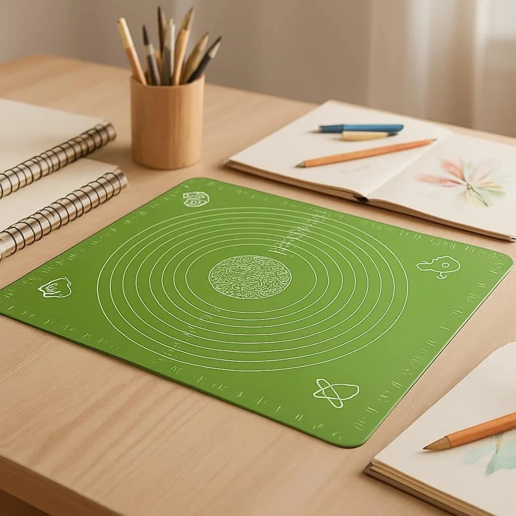 FITTO Washable Silicone Non-Stick Baking Mat – Reusable Fondant Rolling Sheet with Measurements, Easy to Clean, Ideal for Kneading & Baking (50x40cm, Green)