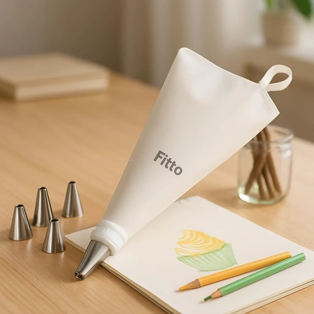 FITTO Bake A Wish Piping Bag Set – 31x17cm Silicone Pastry Bag with Decorating Tips for Icing, Cake & Cupcake Decoration