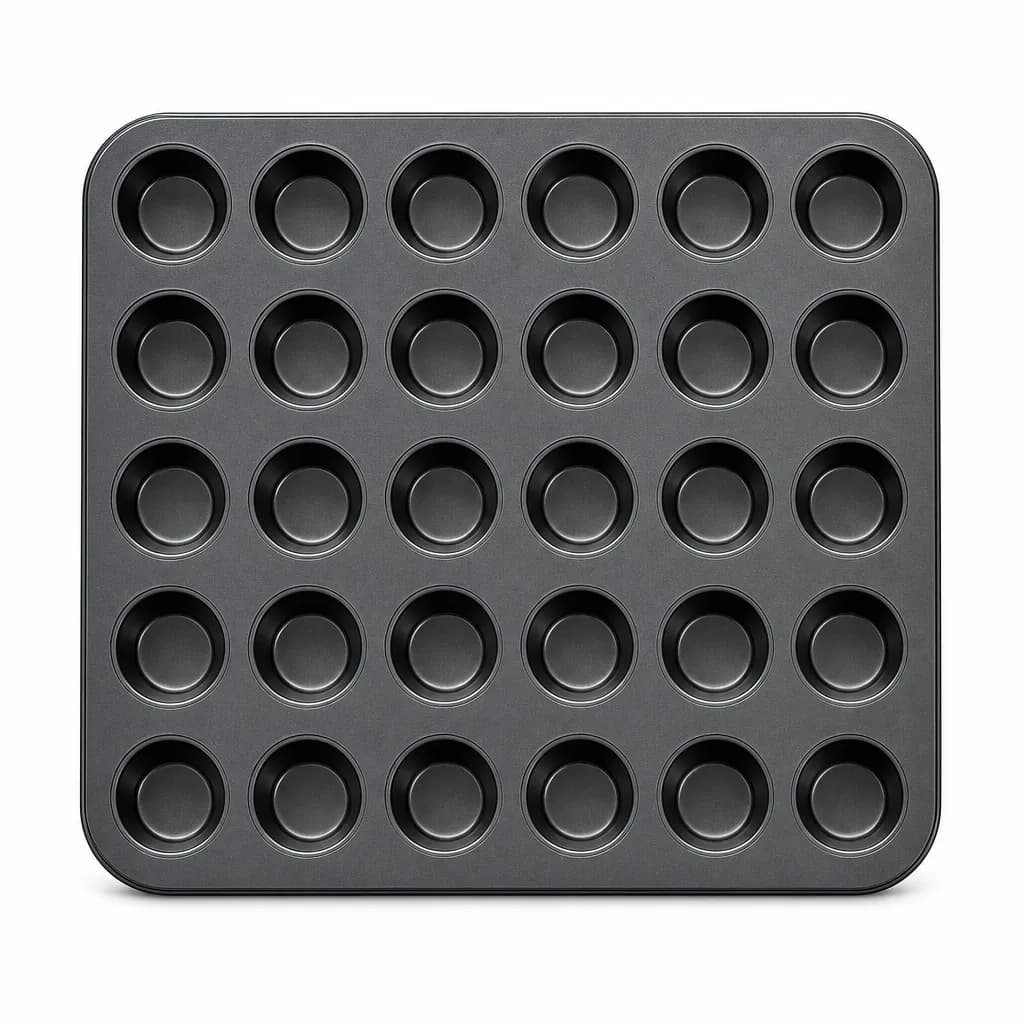FITTO 24-Cup Cake Mold, Black Carbon Steel Non-Stick Tray, 38 x 26 cm, 1 Piece