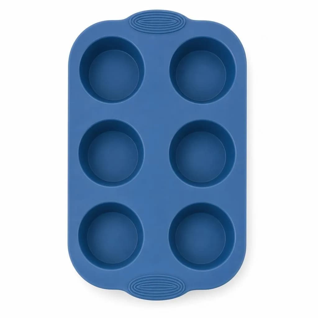 Silicone Large Round Muffin Mould - 6 Cup, with Grip Handle, Blue