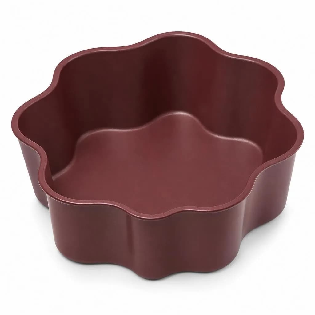 Non-Stick Flower Shaped Cake Mould - Carbon Steel, Maroon, 24 x 24 cm
