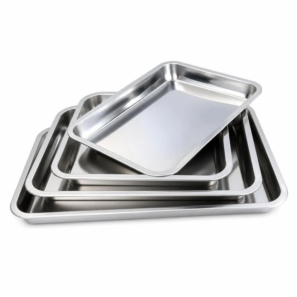 Stainless Steel Rectangular Tray Set - Nesting Graduated Sizes, Silver, 4 Pieces