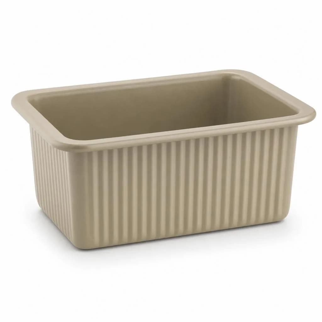 Deep Rectangular Baking Tin - Ribbed Sides for Brownies and Loaf Cakes, Beige, 20 x 14 cm