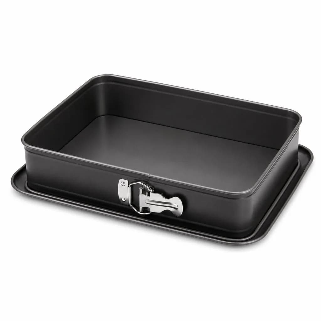 Rectangular Springform Baking Pan - Latch and Removable Base, Non-Stick, Black, 32 cm