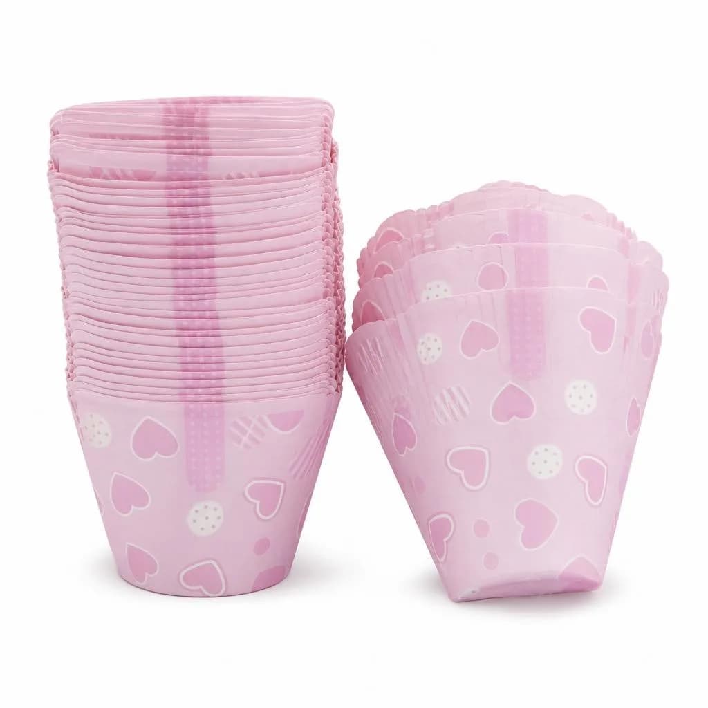 Paper Cake Cups - Heart and Dot Print, Pink, Pack of 40